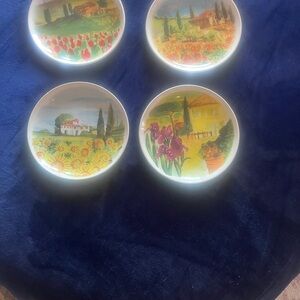 Netas Four Decorative Plates with Floral and Landscape Designs made in Italy